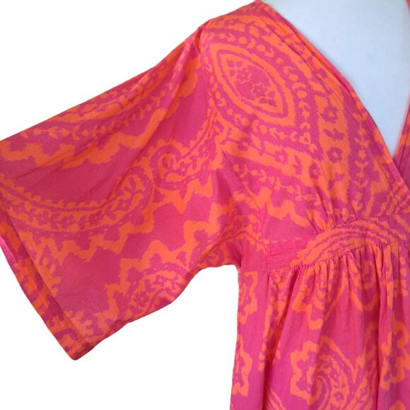 LA PLAGE Vintage Kaftan Maxi Dress Size Medium Pink Orange Resort Beachy Boho - Picture 6 of 10